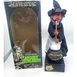 Spooky Witch & Cauldron Halloween VTG 15" Sensor Activated Battery operated